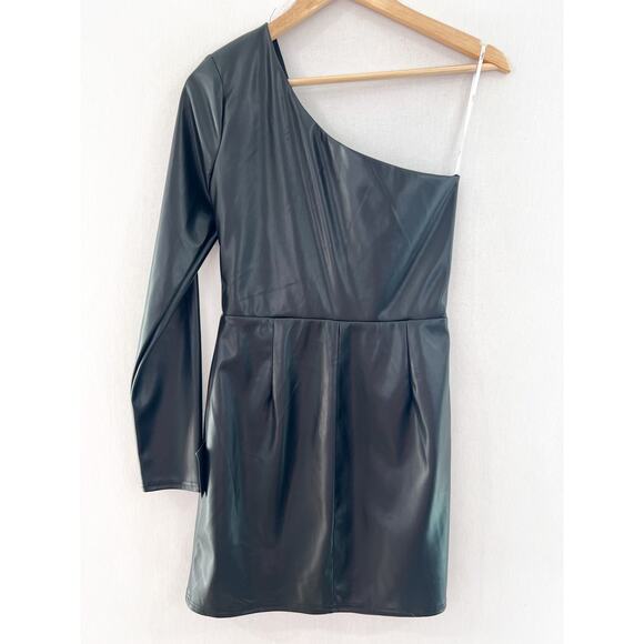 NEW Lulus Highly Favored Black Vegan Leather One-Shoulder Mini Dress Small Sexy - Picture 3 of 8